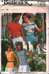 4762 BUTTERICK 1970S STRETCH KNIT T SHIRTS SLEEVES OR NOT PATTERN 8